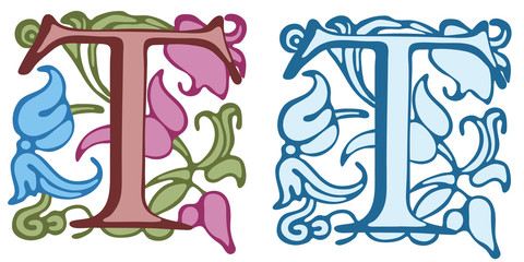 Vintage initials letter T.  