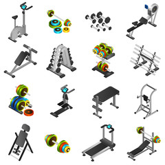 Realistic Fitness Equipment Icons Set