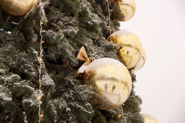 New Year's spheres on fir-tree branches
