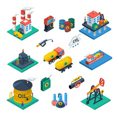 Naklejka premium Oil Industry Isometric Icons Set