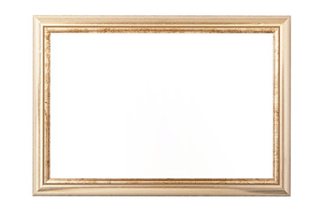 Golden vintage picture frame isolated on white