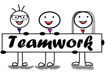 Strichmännchen mit Schild Teamwork