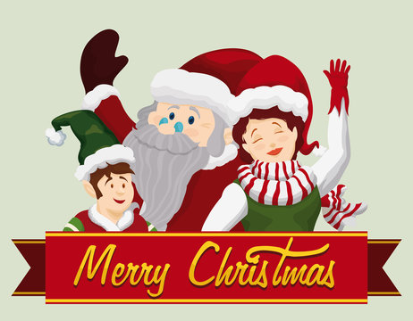 Santa and Company Salute, Vector Illustration