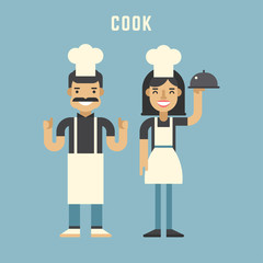 Cook Concept. Male and Female Cartoon Characters. Flat Design Vector Illustration