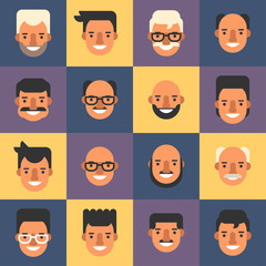 Set of Flat Design People Avatar Icons. Mens. 16 Different Portraits