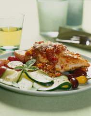 mediterranean chicken with wine glass