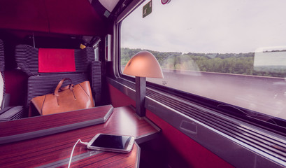 Window seat in a modern comfortable train 