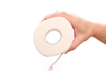 Toilettenpapier Rolle geben, reichen