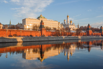 View of the Moscow Kremlin from the opposite bank of the river frosty morning