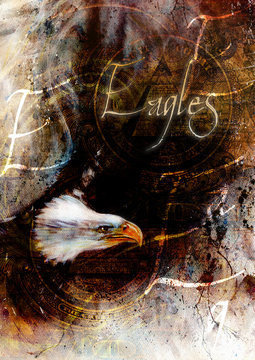 painting  eagle on an abstract background, USA Symbols Freedom, with text