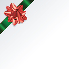 Fototapeta na wymiar White Christmas Background with Green and Red Bow and Ribbon
