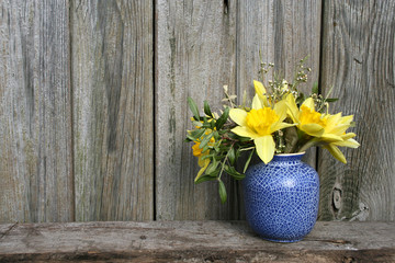 lifestyle narzissen ländliche osterblumen kulisse konzept shabby chic country copy space