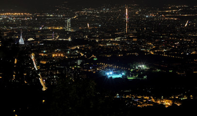 Fototapeta na wymiar night aerial view of the populous European metropolis