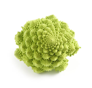 Whole Romanesco broccoli on white
