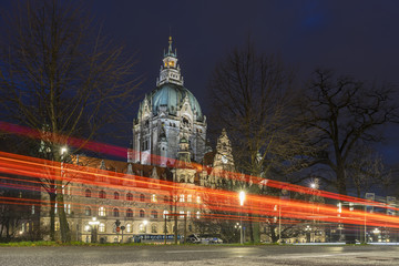 Evening view of Hannover, the capital of the federal state of Lower Saxony in Germany.