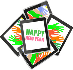 Smart phone with Vector Happy New Year greetings on the screen, Vector holiday card