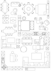 Standard furniture symbols used in architecture plans icons set, graphic design elements,home planning icon set.