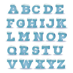 Obraz premium Winter alphabet with snow cap effect. EPS 10 vector illustration, transparent shadow