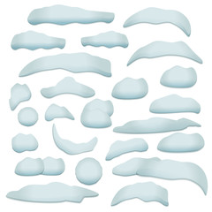 Snow texture design elements set. Snow cap, snowball, snowdrift with transparent shadow. EPS10 vector illustration