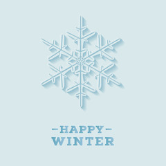 Happy winter greeting card with lettering composition. Carved paper style. Vector illustration