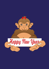 Monkey holding Happy New Year sign