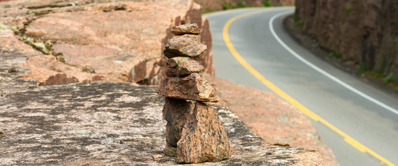 Inukshuk at a road cut in Muskoka, Ontario