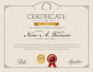 Certificate of Recognition with Laurel Wreath. Light Brown Color. 