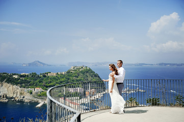 bride and groom in wedding day in Naples, Italy