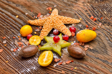 Starfish with fruits and pecan nuts