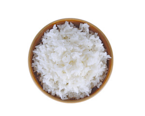 Rice in a bowl on white background