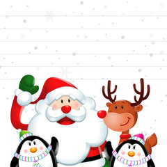 Christmas sign, Santa claus and friends in white background