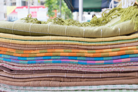 Heap Of Cloth Fabric In Retail Shop