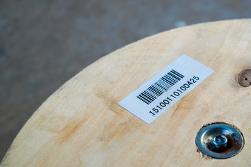 barcode sticker on the wood role
