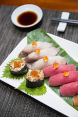 sushi sets japanese food in restaurant