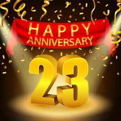 Happy 23rd Anniversary celebration with golden confetti and spotlight
