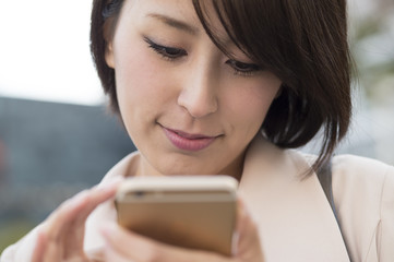Japanese young women are examined by smartphone