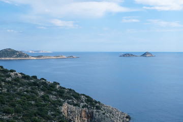 sea landscape with islands of land or small mountains