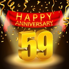 Happy 59th Anniversary celebration with golden confetti and spotlight