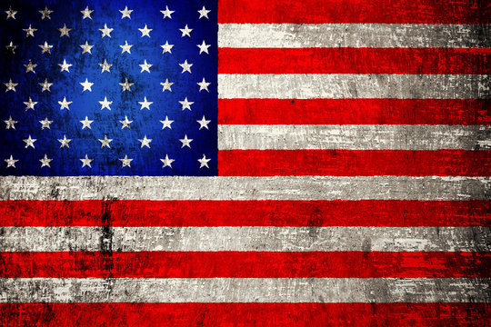 USA flag painted on wood background 