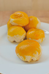 Chinese pastry or moon cake, Chinese festival dessert on wood ba