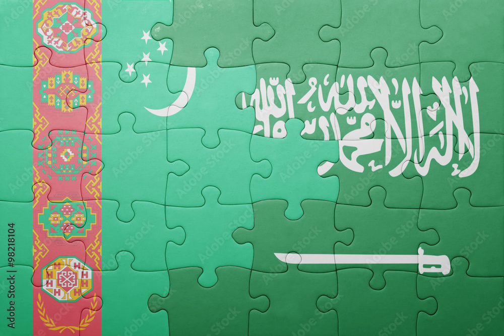 Wall mural puzzle with the national flag of saudi arabia and turkmenistan - Wall murals