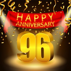 Happy 96th Anniversary celebration with golden confetti and spotlight
