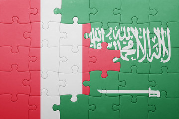 puzzle with the national flag of saudi arabia and peru