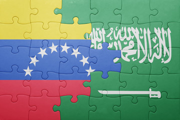puzzle with the national flag of saudi arabia and venezuela