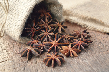 Star anise in sackcloth bag