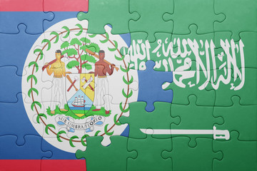 Fototapeta na wymiar puzzle with the national flag of saudi arabia and belize