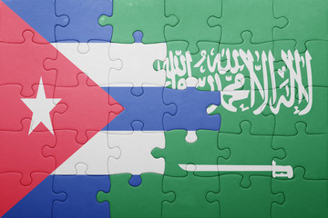 puzzle with the national flag of saudi arabia and cuba