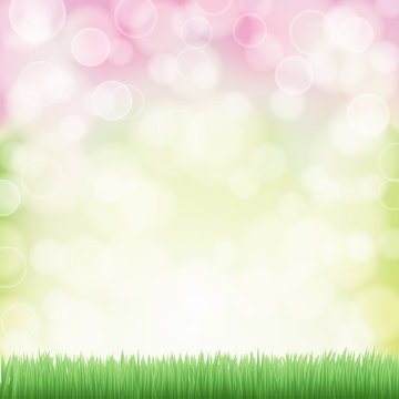 spring background with green grass and bokeh effects lights. vec