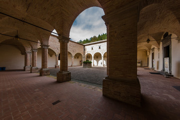 Courtyard at the Basilica Saint Ubaldo, Gubbio, Italy