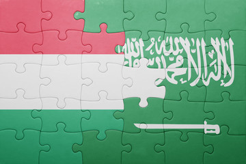 Fototapeta premium puzzle with the national flag of saudi arabia and hungary